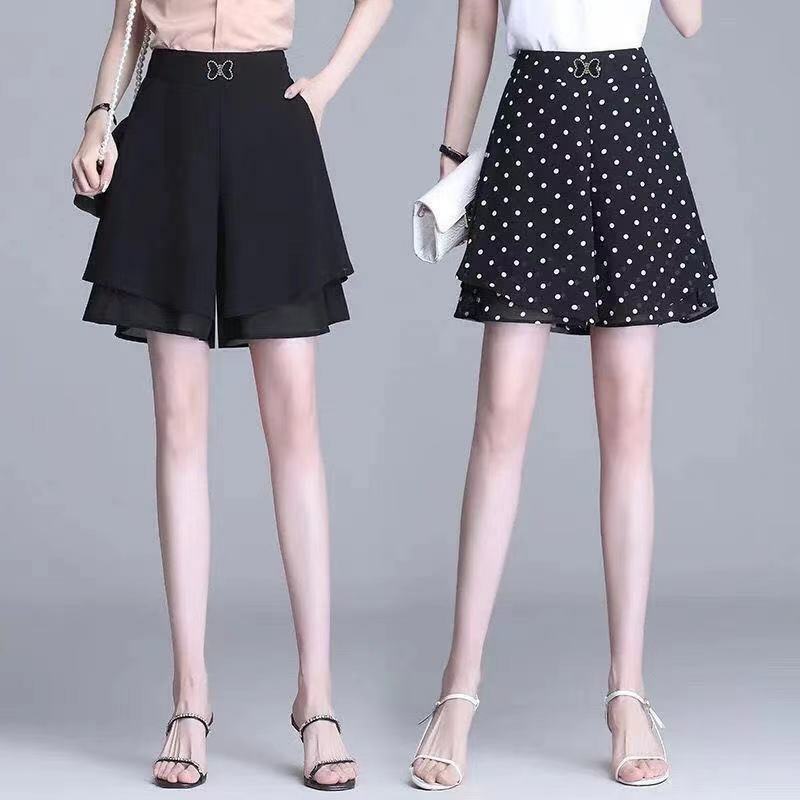 Korean Fashion Printed Chiffon Shorts Women's Clothing Summer New All-match Casual Pockets Loose High Waist Shorts for Female