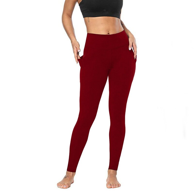 Женские однотонные штаны для йоги с высокой талией и карманами