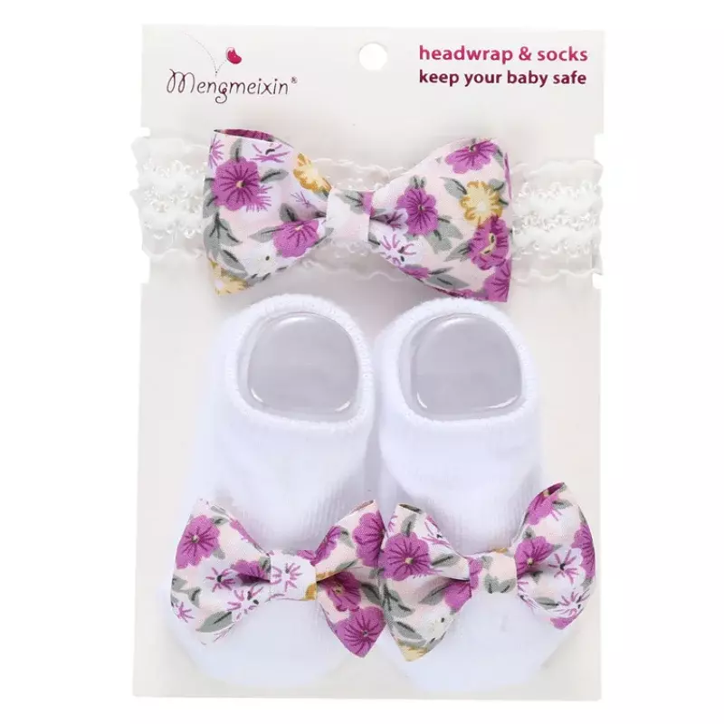 Conjunto de meias bandana recém-nascida, meia bowknot, bandana floral para menina, estilo europeu, 0-1 ano, primavera, verão