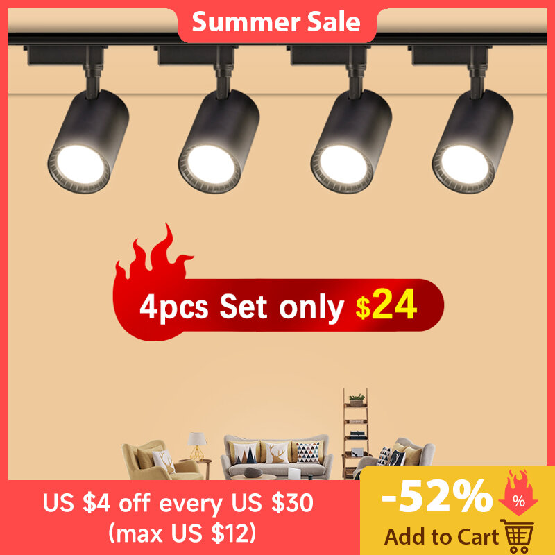 Complete Set of LED Track Light Fixtures 12/20/30/40W Spot Light Track Lighting Rail Spots in Living Rooms and Clothing Stores