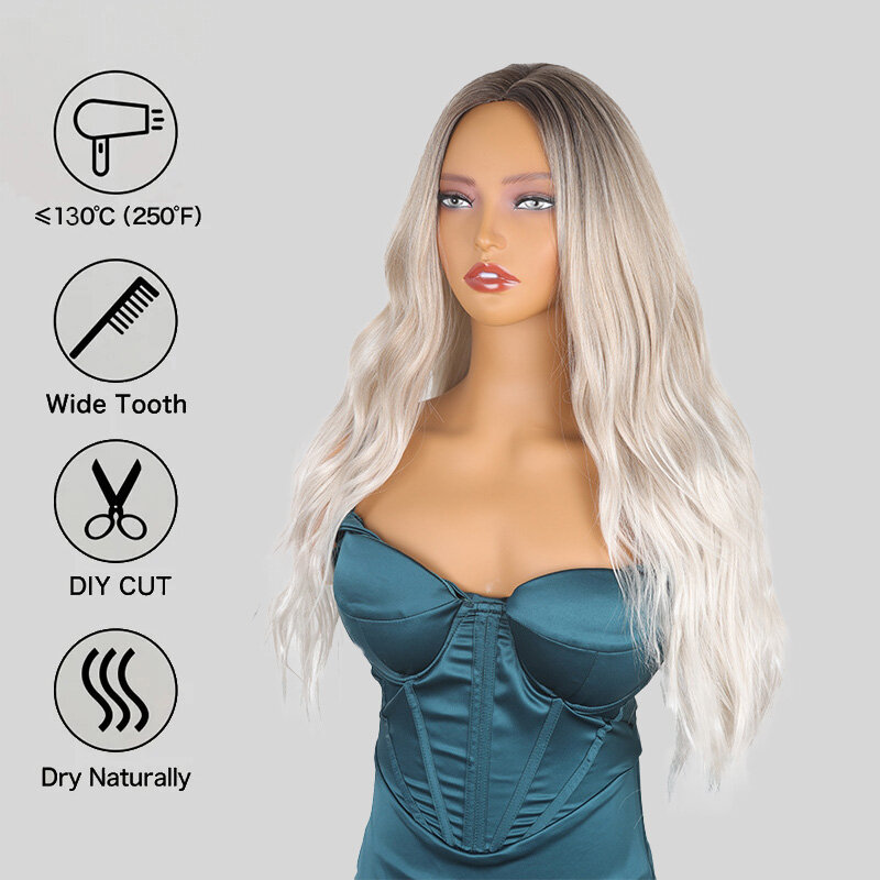 SNQP Wig rambut keriting panjang Center parted baru modis untuk wanita harian Cosplay pesta mode tahan panas tampilan alami