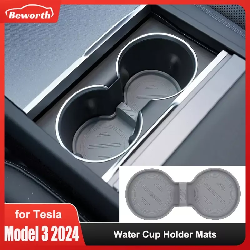 Voor Tesla Model 3 Highland 2024 Model X S Waterbekerhouder Matten Verbeterde Drankinsert Antislip Coaster Model3 Pad Accessoires