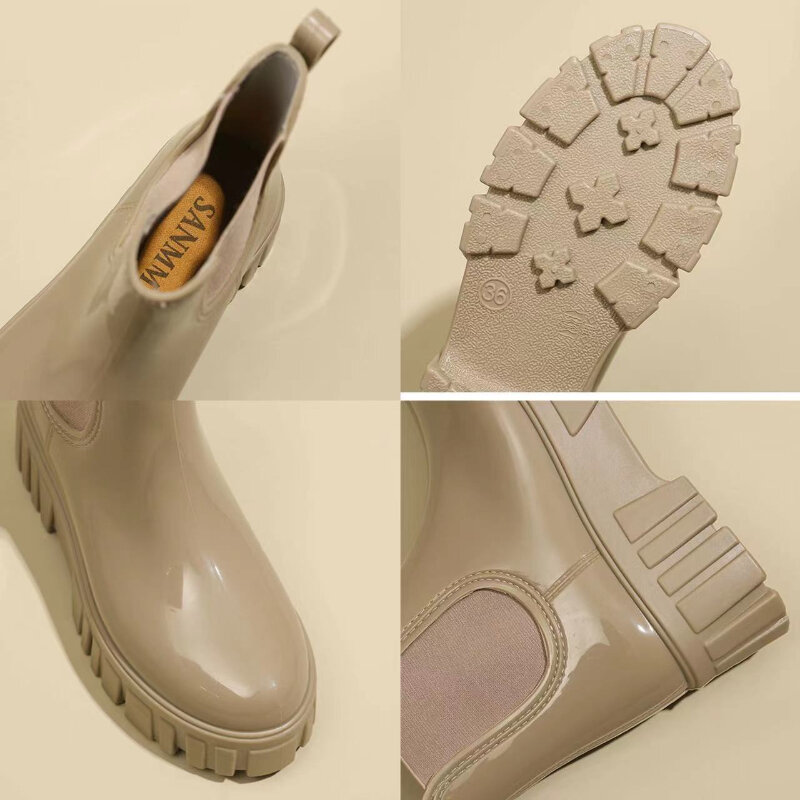 Botas clássicas impermeáveis para mulheres, conjunto de botas de chuva, algodão, adicionar, pés, novo, 2024