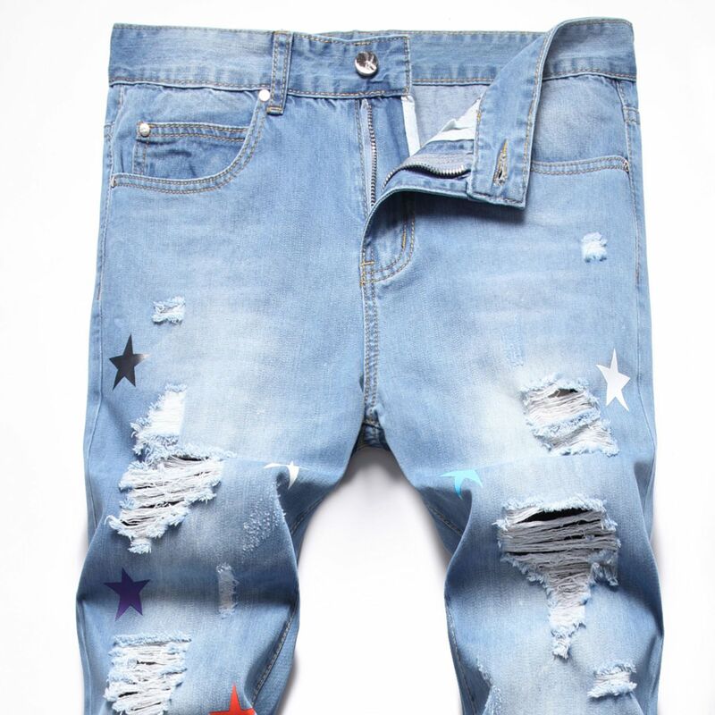 Pantalones vaqueros de pierna recta para hombre, jeans con estampado digital de estrellas, Hip hop, West Coast, hipster