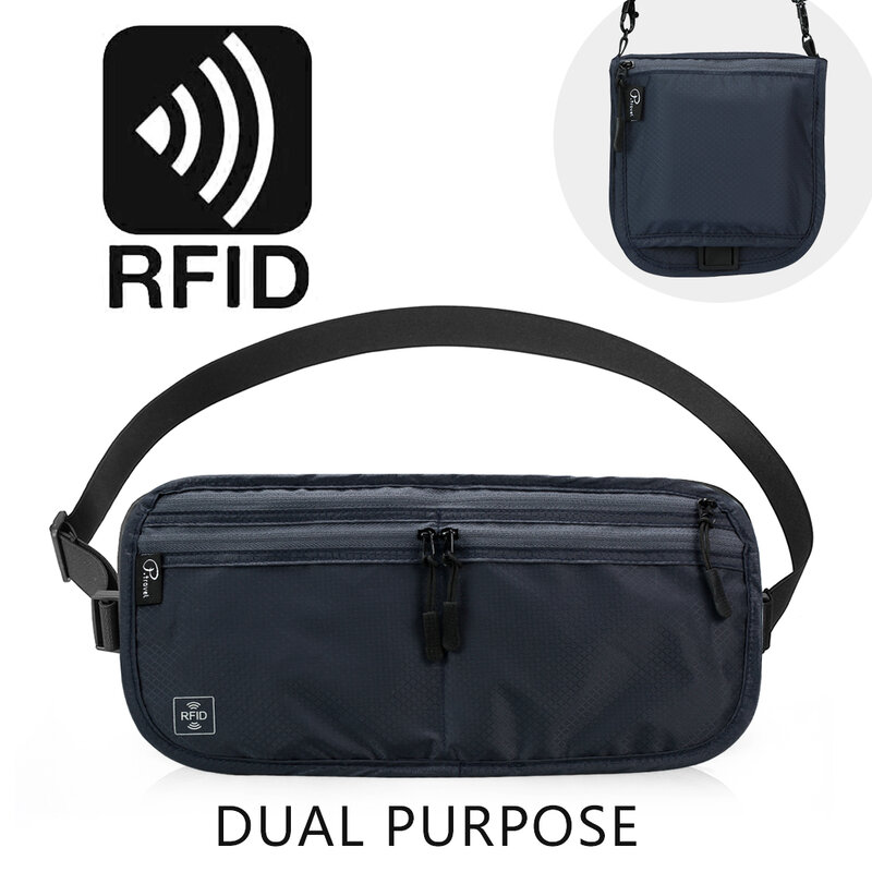กระเป๋าคาดเอวขนาดเล็กแบบคาดตัวขนาดเล็กสำหรับการเดินทางเล่นกีฬาของผู้ชายระบบ RFID แบบกระเป๋าคาดหน้าอกซองใส่หนังสือเดินทางกันน้ำสำหรับผู้หญิง