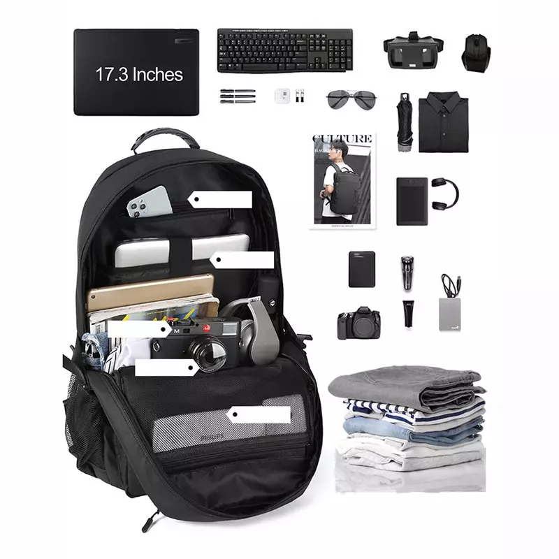 SWISS MILITARY Travel Backpack Men Waterproof  Business Bag Expandable USB Shoulder Bag Large Capacity 17.3 Laptop Bag mochila