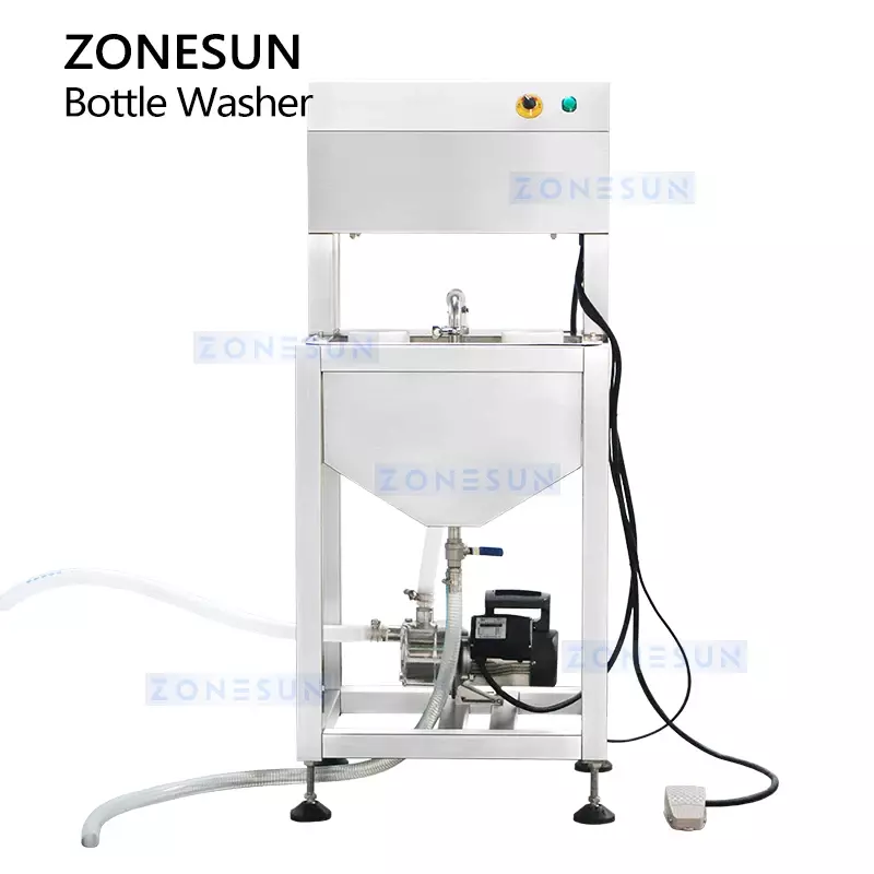 ZONESUN Semi Automatic Bottle Washer Cleaning Machine Plastic Bottle Glass Jar Rinsing Equipment Dual Head ZS-WB2S