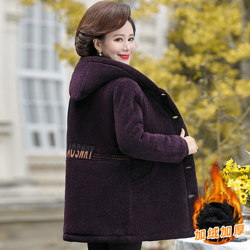 Зимняя женская куртка, бархатное хлопковое пальто, Женское пальто, теплая верхняя одежда с капюшоном для женщин среднего и пожилого возраста, одежда для мам