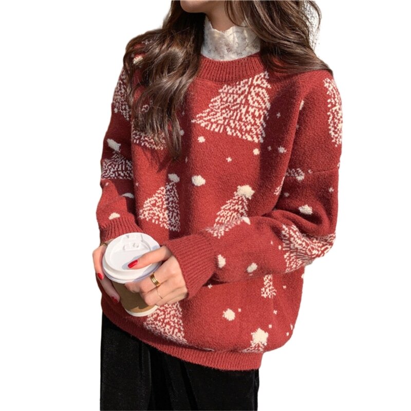 Women's Snowflake Knit Long Sleeve Sweater Pullover Tops Showcase your Winter Look with This Sweater Dropship