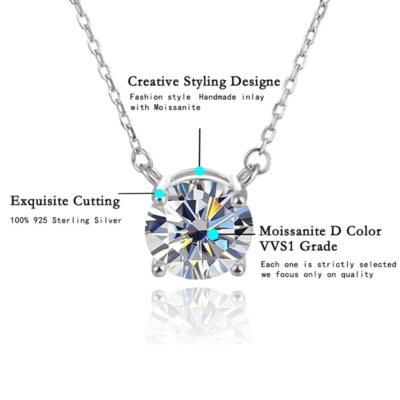 URMYLADY Moissanite berlian 8.0mm 2CT kalung untuk wanita liontin 925 kalung perak untuk wanita rantai pesta pengantin perhiasan halus