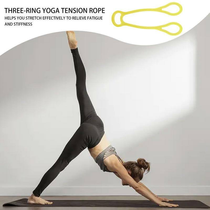 Cuerda elástica de ejercicio de tres anillos, bandas de ejercicio para ayudas de Yoga, suave y resistente cuerda de tracción de Fitness, bandas de entrenamiento elásticas para