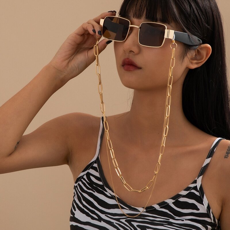 Vintage Mask Sunglasses Chains Hip-hop Cool Double Layer Eyeglasses Cord Elegant Chic Fashion Eyewear Accessories