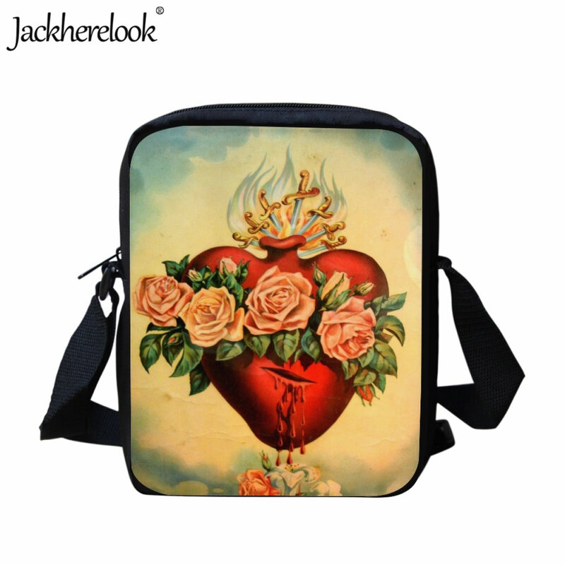 Tas selempang kecil yang dapat diatur untuk wanita tas bahu gambar hati cinta Tuhan tas kurir tas Alkitab Kristen wanita kasual