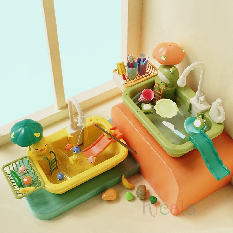 Zabawki do zlewu kuchennego dla dzieci elektryczna zmywarka zabawka z płynącą wodą udawać jedzenie zabawka do wyławiania odgrywanie ról prezent dla dziewczyn
