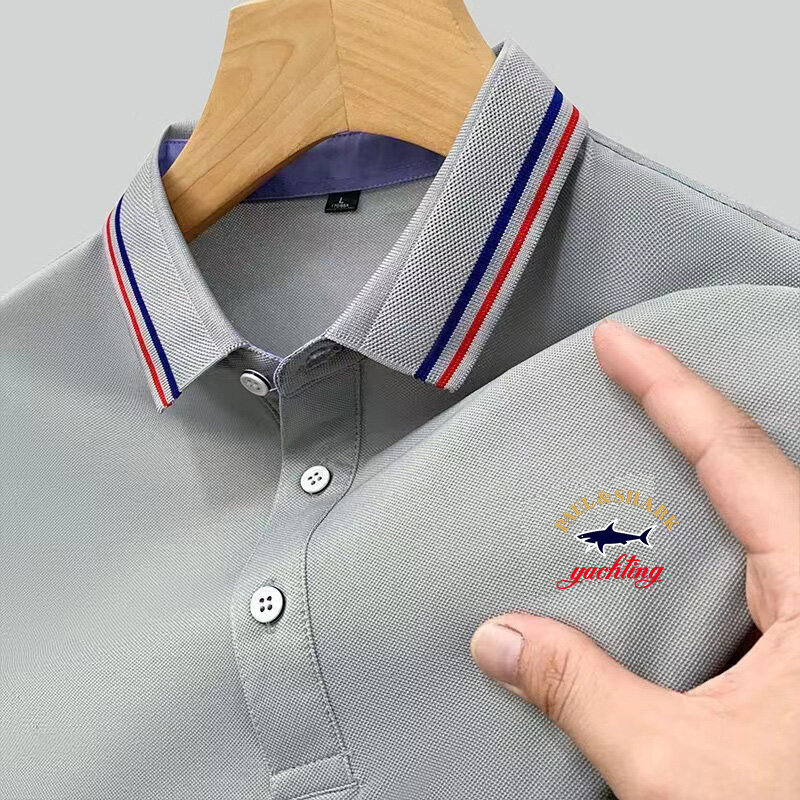เสื้อโปโลแนวธุรกิจของผู้ชายเสื้อยืดแขนสั้นดูดซับเหงื่อแบรนด์พิมพ์ลายเสื้อฤดูร้อนเกาหลี