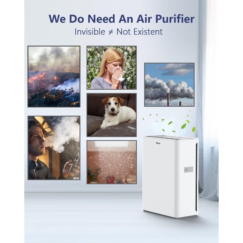 Purificadores de aire para el hogar, filtro HEPA con esponja de fragancia, temporizador lavable, hasta 1730 pies cuadrados, H13