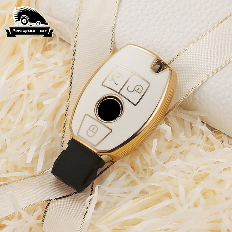 Корпус для автомобильного ключа с золотыми краями из ТПУ для Mercedes A C E S G Class GLA CLA GLK GLC W204 W463 W176 W251 W205 AMG