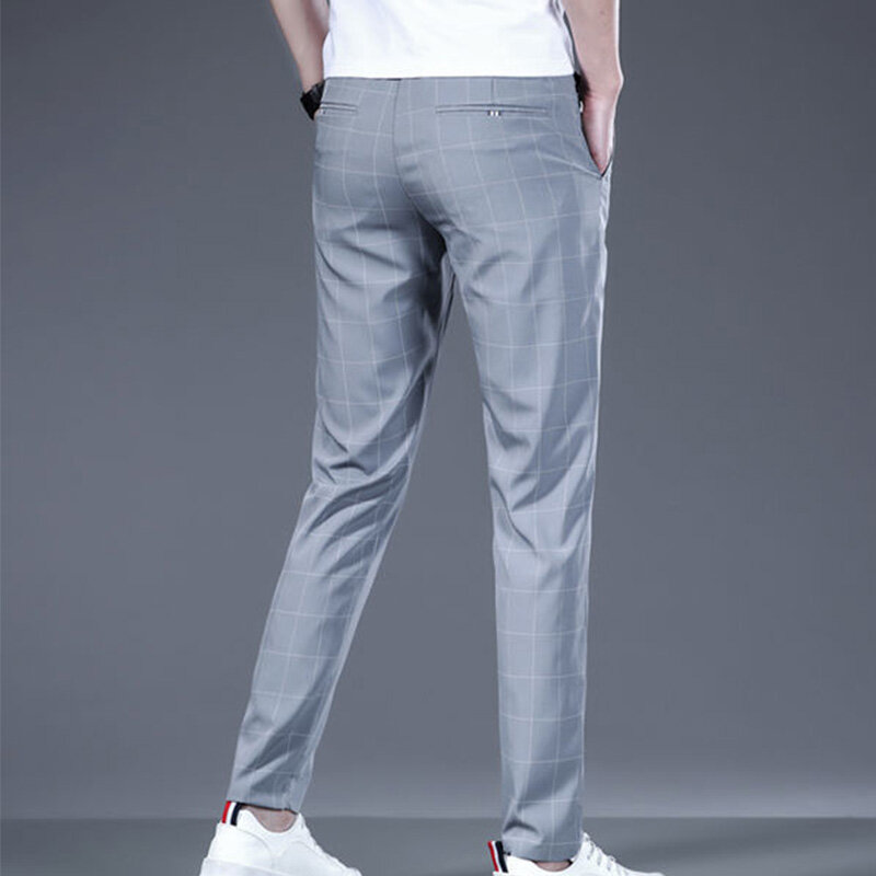 2024  New Summer Retro Elegant Fashion Loose Casual Men's Wear Irregular Plaid Button Zipper Polyesteroversized Y2K Chicpants