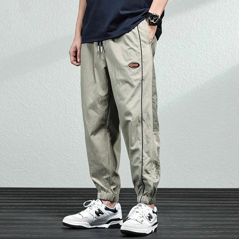 Summer Men's 2024 New Patchwork High Waited Elasticized Drawstring Fashion Solid Color Pockets Loose All-match Casual Pants