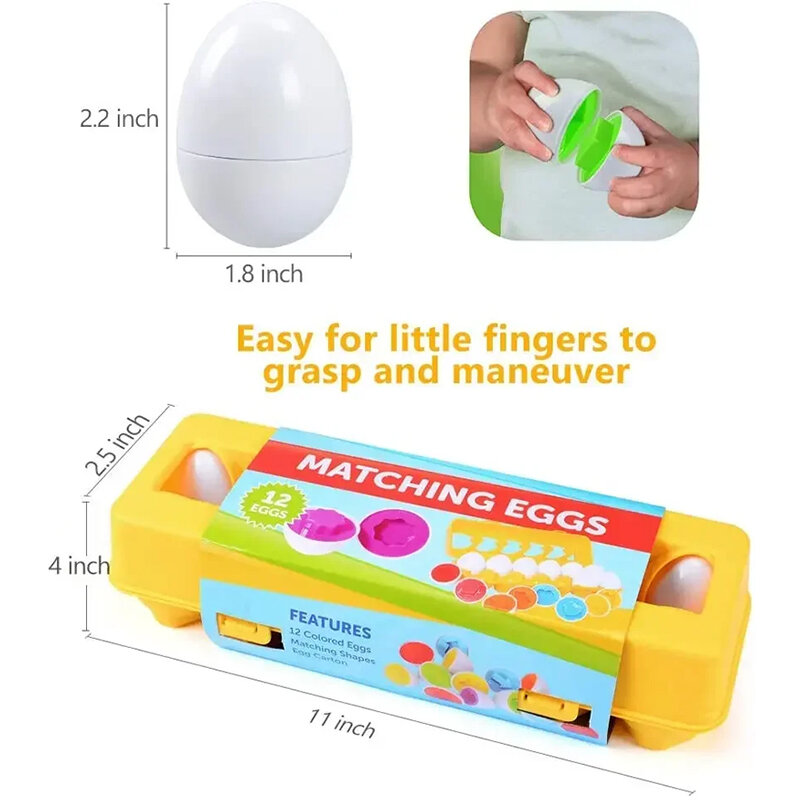 Baby Smart Eggs Montessori Learning Educational Toys Sensory Easter Eggs Chicken Colors Shapes Sorter For Kids 2 to 4 Years