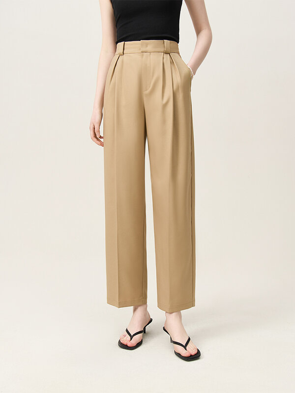FSLE-Calça casual reta de cintura alta para mulheres, minimalista slim fit, streetwear, nova, verão, clássica, 24FS12107
