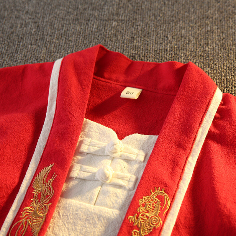 Costume Tang d'été en coton brodé pour enfants, joli vêtement chinois pour garçons, manches courtes, Hanfuone, nouvelle collection