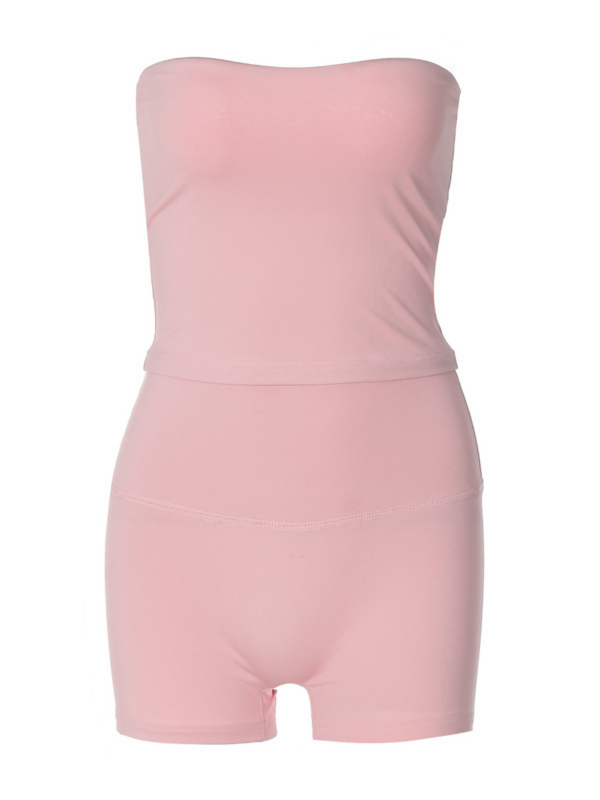 Absobe-Conjunto de pantalones cortos de Color liso para mujer, Top de tubo con cuello oblicuo, pantalones ajustados de cintura alta, traje de tres cuartos, ropa de calle Y2K