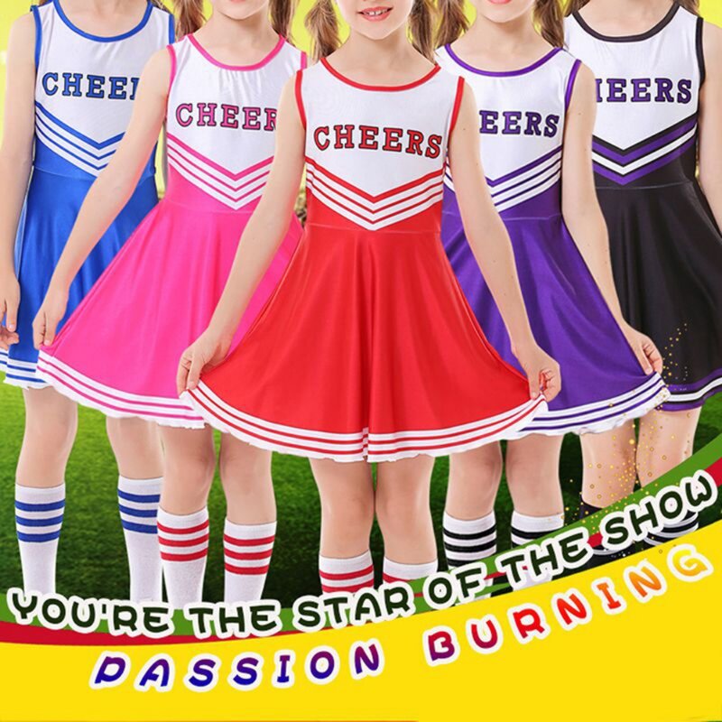 Dziewczęce cheerleaderki kostium pompony strój Purim uczennica kibicuje występ na scenie strój cheerleaderek