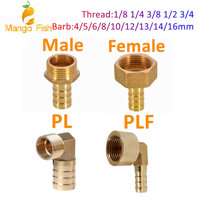 PC PCF PL PLF Pagoda konektor 6 8 10 12 14 16mm selang konektor barb selang ekor benang 1/8 1/4 3/8 1/2 BSP kuningan pipa pas