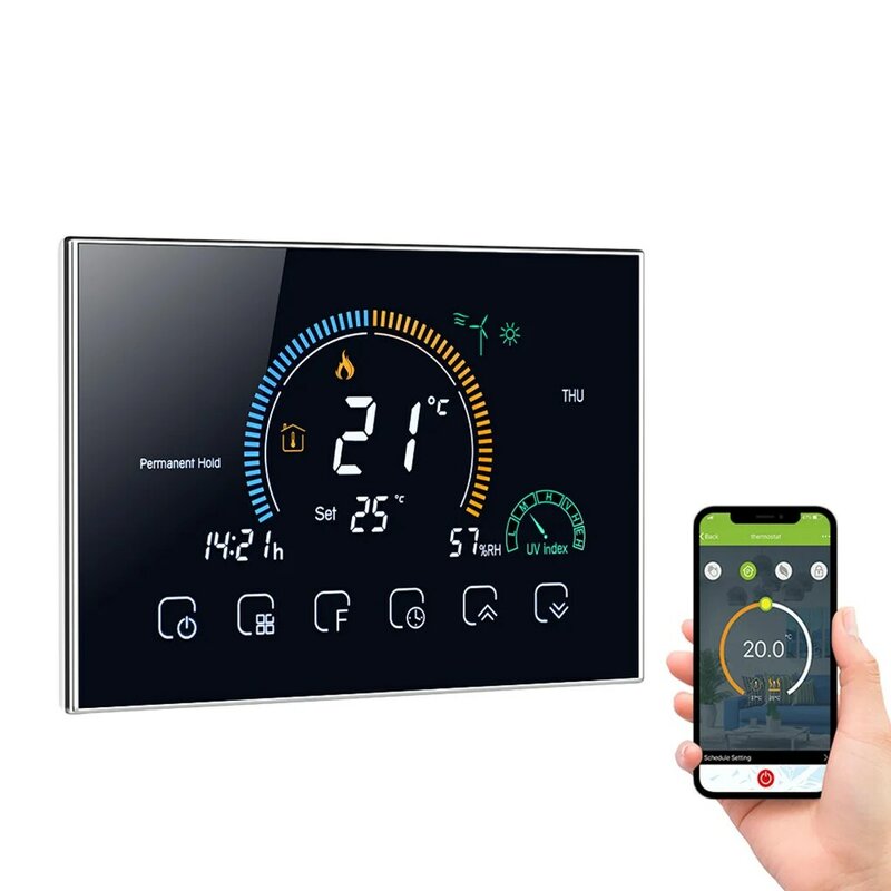 WiFi inteligente programável quarto termostato, retroiluminado LCD, aquecimento elétrico controlador, prata