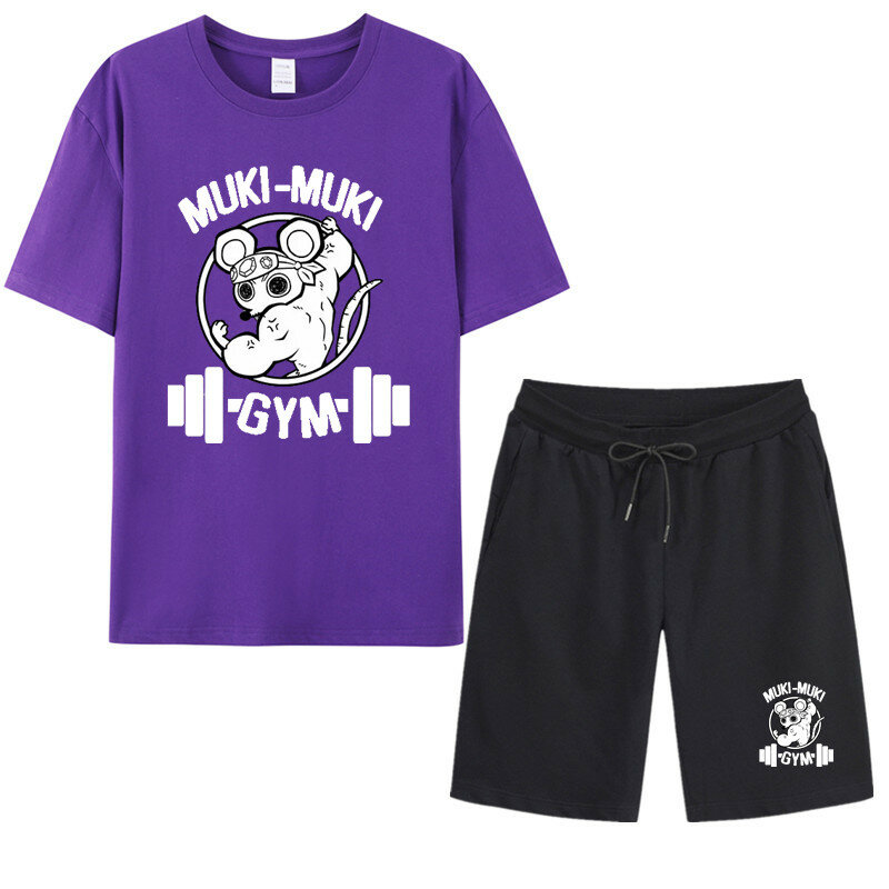 Japanese fitness devil killer men suit tracksuit men's short sleeve T-shirt + Sports shorts 2 pieces suit men's casual clothing