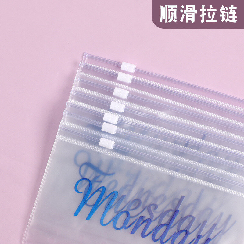 Bolsas de hojas sueltas de PVC con cremallera para cuaderno de 6 anillos, sobres de dinero en efectivo con estampado semanal, tamaño A6, 7 piezas