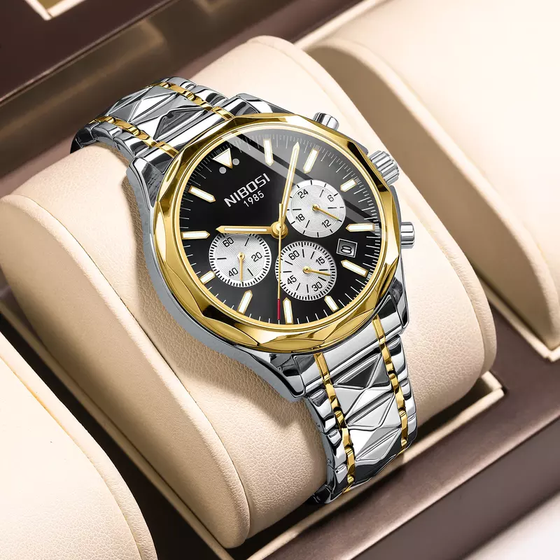 NIBOSI-Montres chronographes étanches pour hommes, montres-bracelets en acier inoxydable, bracelet en acier inoxydable, date, mode