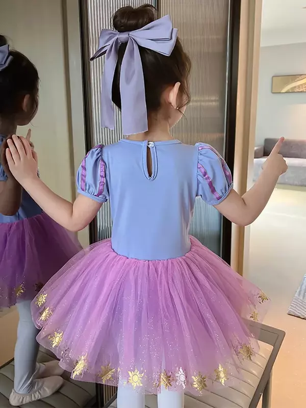 Fioletowa sukienka dzieci dziewczynka siatka Tutu taniec baletowy kostium z cekinami gimnastyka trykot baletnica występ na scenie Dancewear