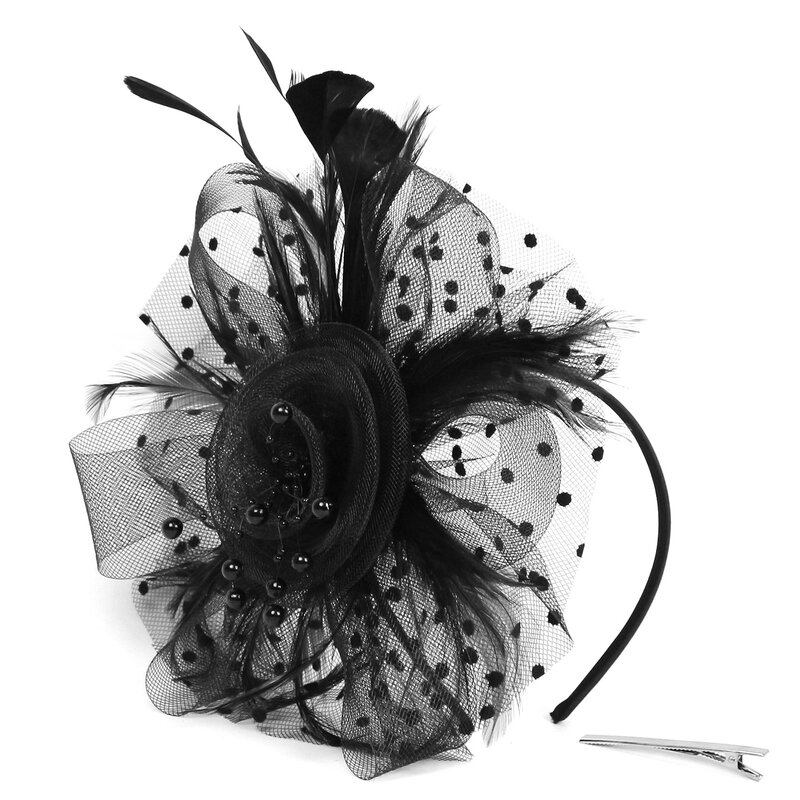 Sombrero fascinador de flores de plumas Vintage para mujer, accesorios para el cabello para mujer, velo de malla Floral para fiesta de boda, diadema, horquilla