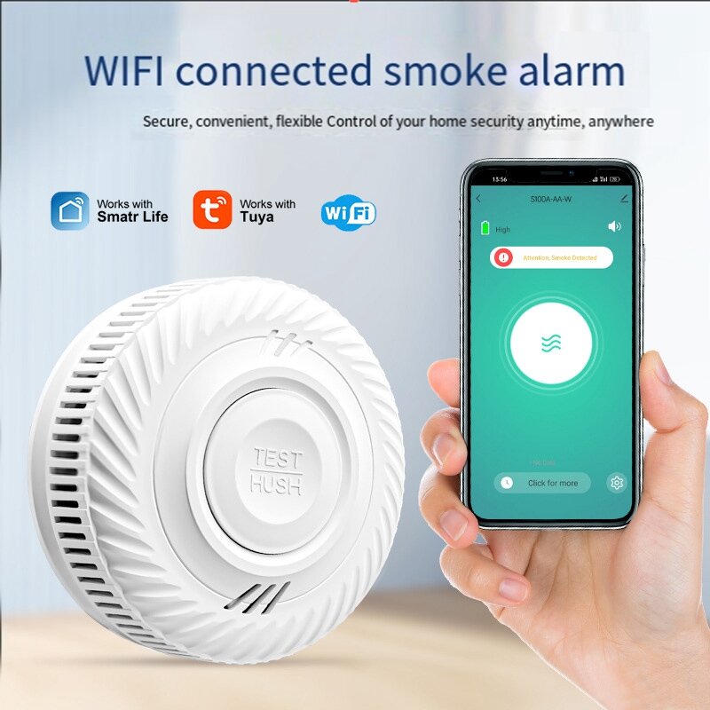 Detector de humo inalámbrico Tuya WIFI para el hogar, alarma de humo, Sensor de sonido de fuego, adecuado para tiendas y escuelas domésticas, duradero