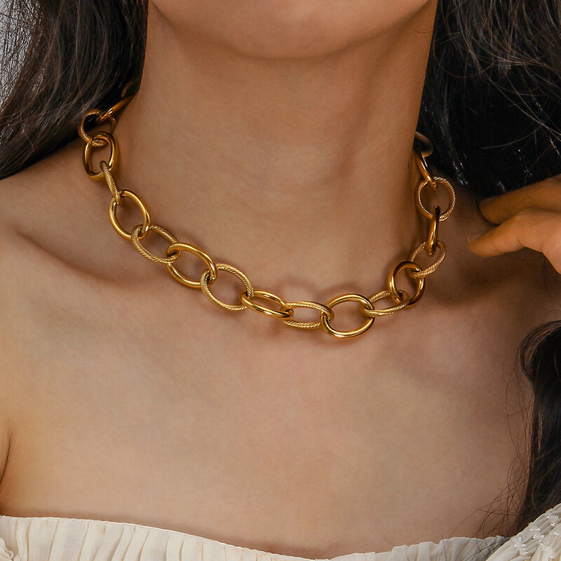 E.B.belle-Cadena de acero inoxidable para mujer, collar de eslabones de espiga, joyería chapada en oro