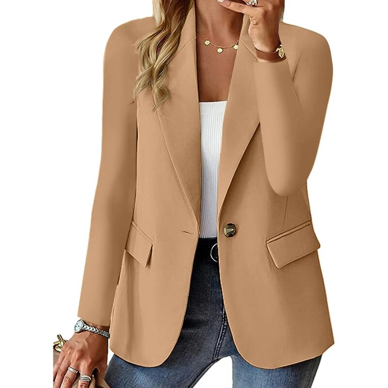 Spring Autumn Fashion Casual Long Sleeve Turn Down Collar Slim Coats Women Elegant Commute Classic Office Solid Color Tops