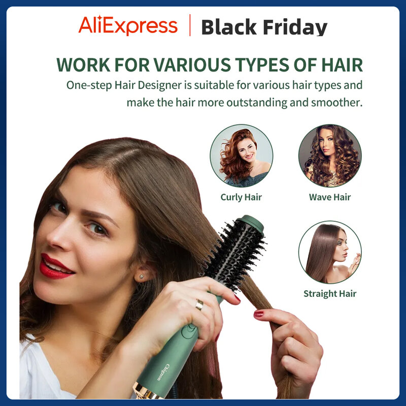 Atualizado Hot Air Brush One Step Secador de cabelo e Styler Volumizer 3 em 1 com gerador de íons Salon Alisador de cabelo Curler Comb