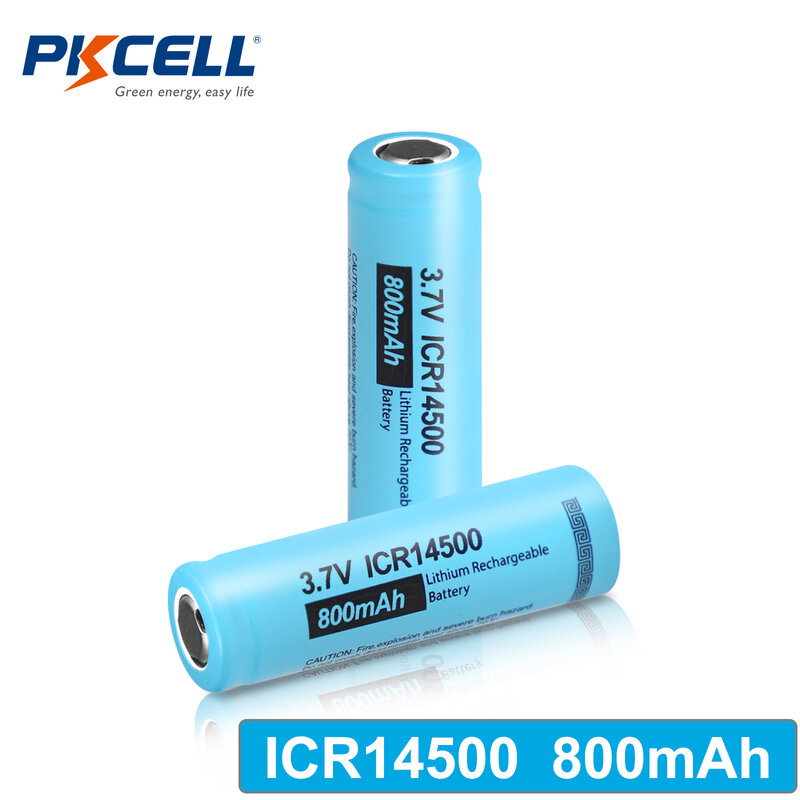 充電式リチウムイオン電池2個,800mAh,3.7V,充電式,LED懐中電灯およびトーチ用,14500