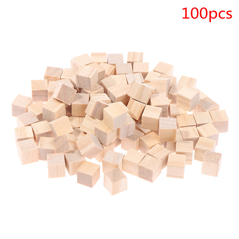 Cubos sólidos quadrados em branco inacabados, mini cubos DIY, artesanato carpintaria, 100pcs