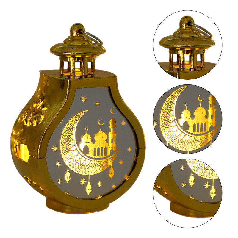 Linterna decorativa de Ramadán, lámpara de luna y estrella alimentada por batería, adorno de luz Eid Mubarak, decoración de fiesta musulmana Islámica