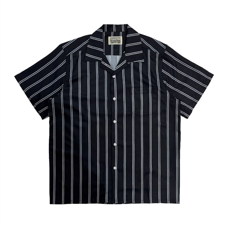 Simple Solid Stripe WACKO MARIA Short Sleeve Shirt Best Quality Summer Holiday Mens Womens Hawaii Shirt Tops