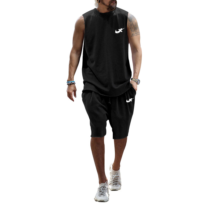 Conjunto de ropa deportiva informal holgada para hombre, camiseta de manga corta y pantalón corto, Verano