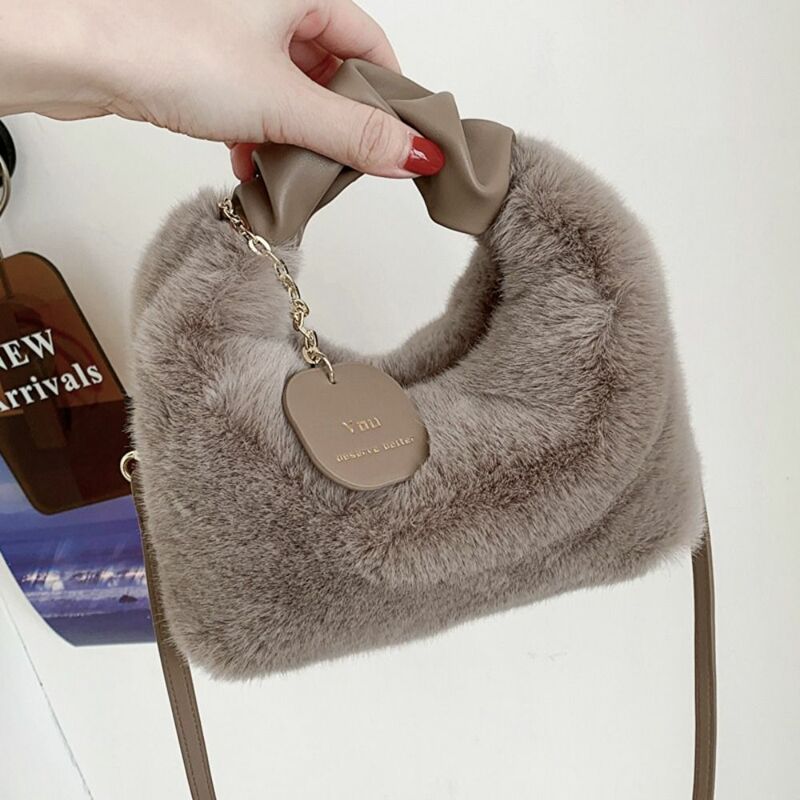 High-capacity Tote Bags Minimalist Plush Solid Color Single Shoulder Bag Crossbody Plush Underarm Bag Female