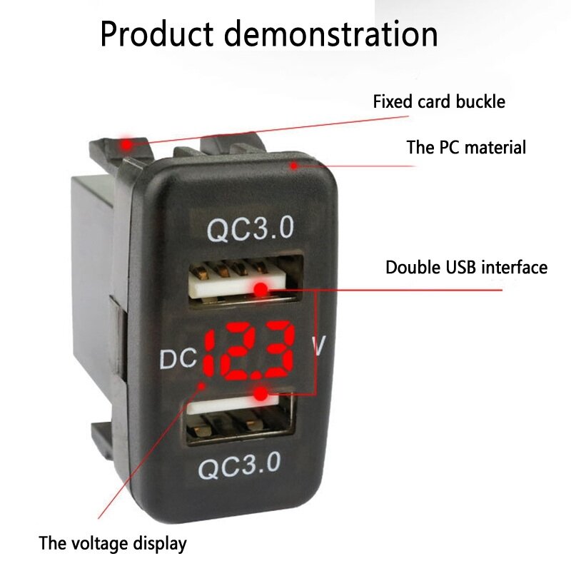 Car Dual USB3.0 Fast Charge With Display Voltmeter Black Voltage Car Charger For Toyota