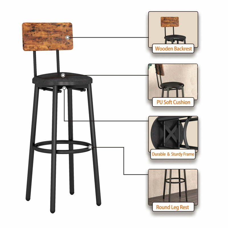 Набор из 2 стульев и паба, набор из 3 высотных обеденных столов для бара, паба, дома, ресторана, небольшого пространства, Деревенский коричневый