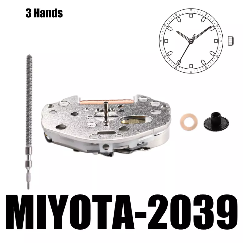Mouvement de montre standard MIYOTA 2039, mouvement standard, Cal.2039,3 aiguilles, taille: 6, 3/4 × 8, hauteur: 3.15mm