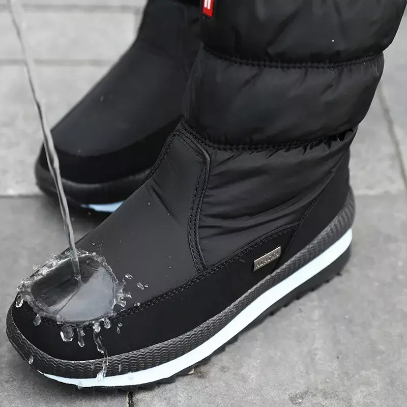 Botas de nieve con plataforma para mujer, zapatos antideslizantes impermeables de felpa gruesa, cálidos, de piel, a la moda, Invierno