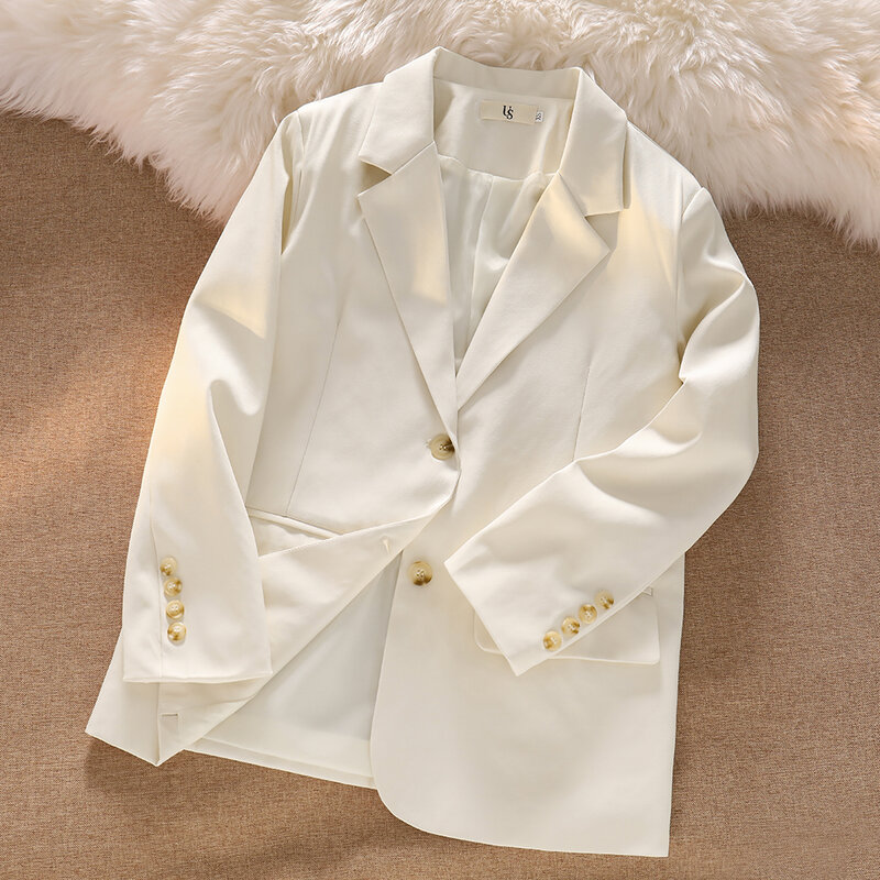 Blazer feminino de peito único, jaqueta vintage monocromática, sobretudo de mangas compridas, cardigans elegantes, tops que tudo combinando, primavera e outono